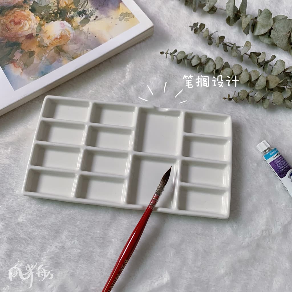 Paleta de cerâmica aquarela guache pintura chinesa pigmento paleta caixa ferramentas pintura retangular redondo caneta t