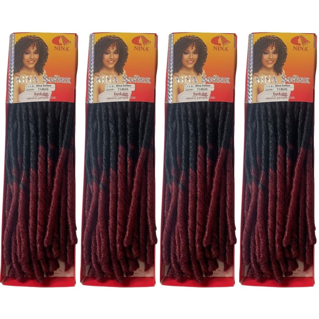 kit 4 Nina Softex Cabelo Cacheado De Crochet Braid (Cor T1/BUG Preto Com Vermelho)