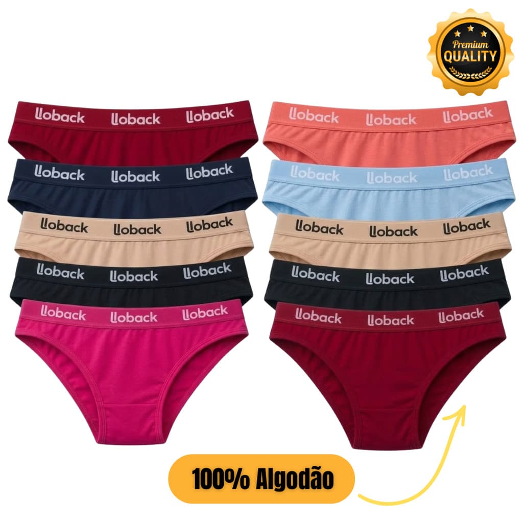 Kit 10  Calcinha Feminina 100% Algodão Premium Cotton Com Cós Elástico Direto Da Fábrica Louback