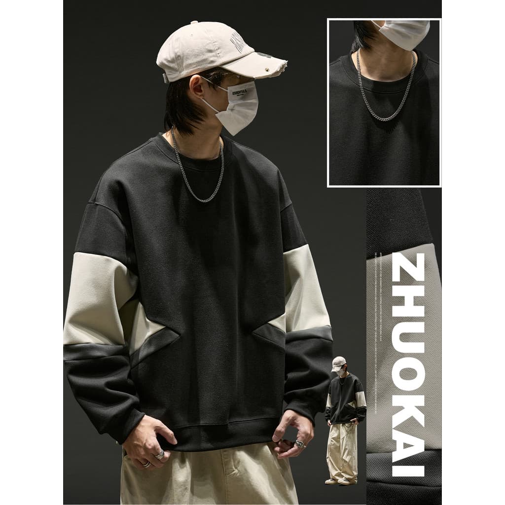 Estilo americano estrutura dividida moletom masculino outono inverno caído mangas de ombro jaqueta solta inverno indústr