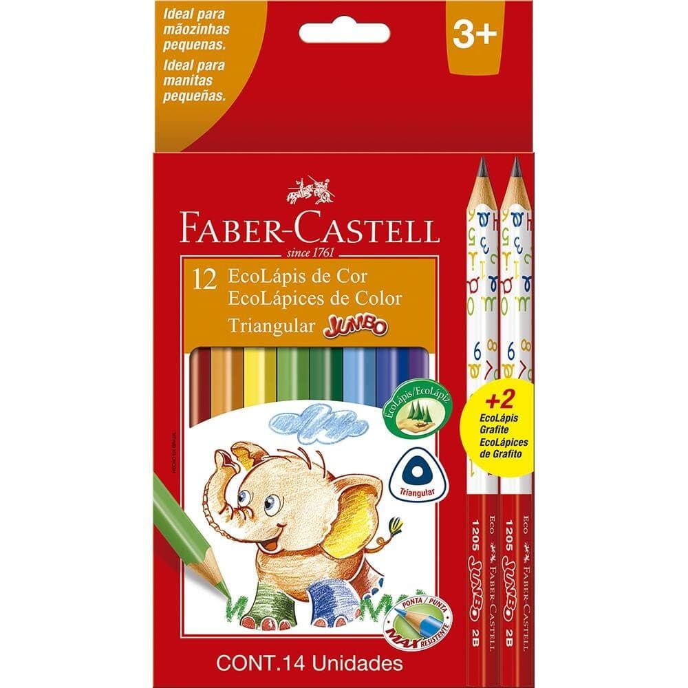 ECOLAPIS JUMBO TRIANGULAR 12 CORES + 2 - FABER-CASTELL