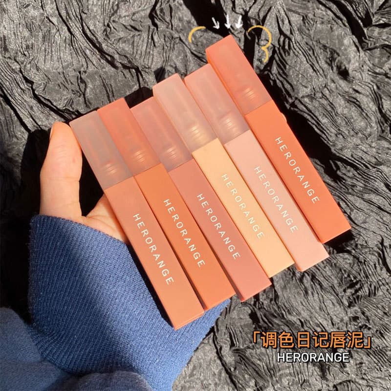 HERORANGE Cor Diário Batom Lip Glaze Estudante Barato Veludo Fosco Leite Chá Pasta de Feijão Batom Fosco