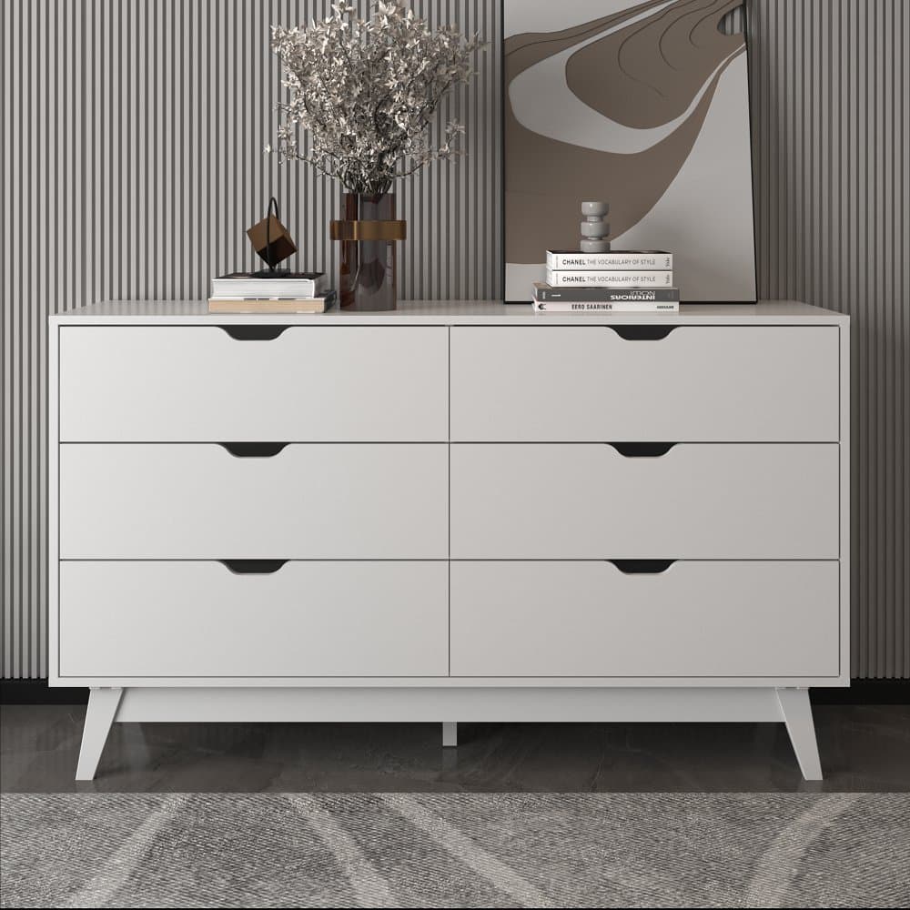 Cômoda de 136cm com 6 Gavetas e Pé Cônico  Branco