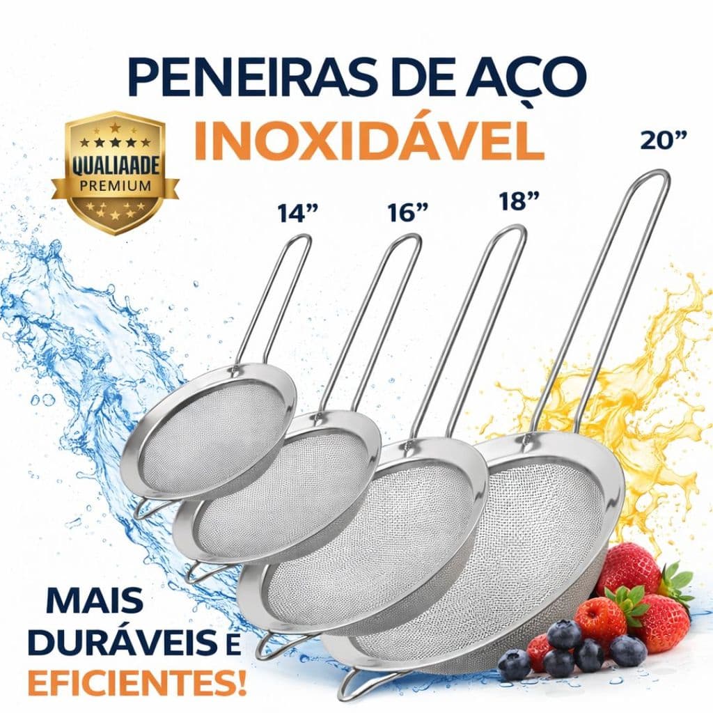 Peneira Aço Inox Resistente para Cozinha - Qualidade Premium