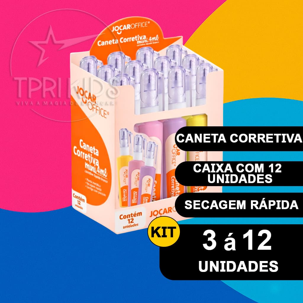 Kit 3 a 12 Mini Canetas Corretivas 4ml Branquinho Escolar Ponta Metal Material Escritório Colorido
