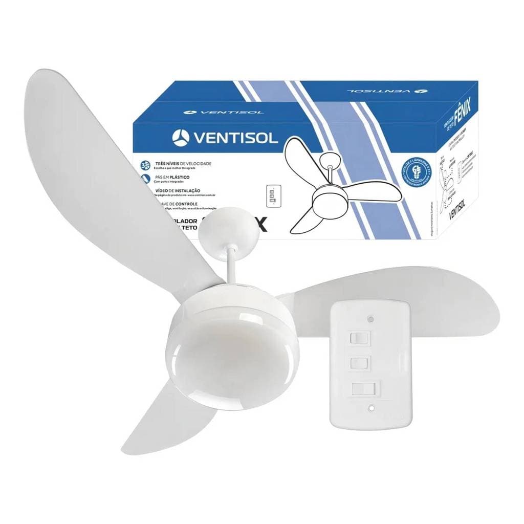 Ventilador de Teto Ventisol Fênix Branco 3 Pás 96 cm