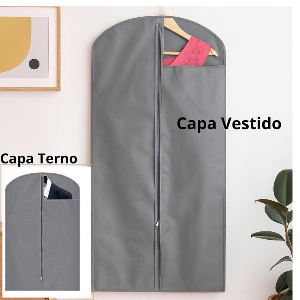 Kit Capa Protetora Terno/ Vestido/Roupas Com Visor  TNT com Ziper Organizador Guarda Roupa