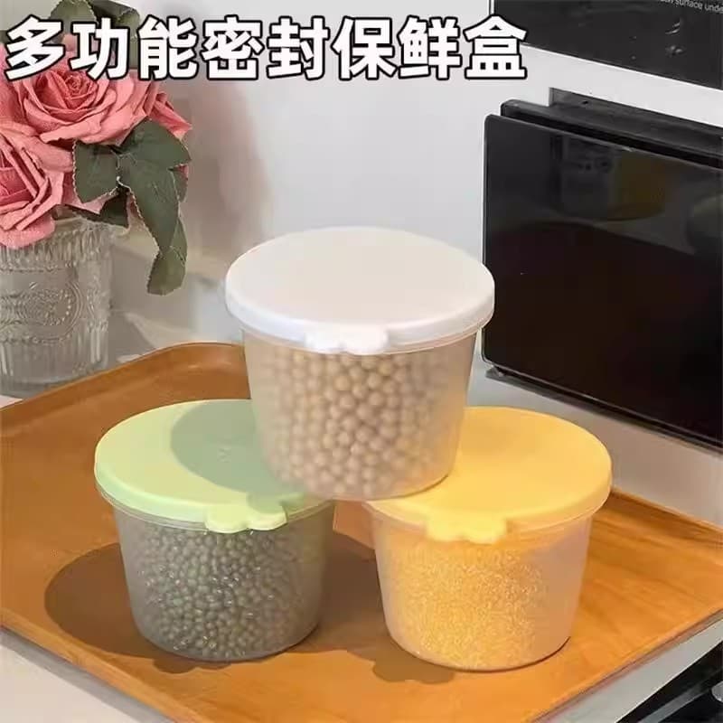 Caixa de armazenamento redonda para geladeira, tanque de armazenamento de grãos de cozinha, lanches, frutas, legumes, tr