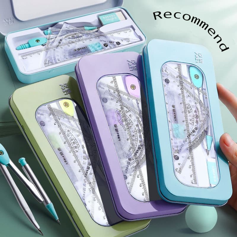 Conjunto de 7 peças de compassos e réguas, elegante e prático, ferramentas de desenho simples para estudantes, várias co