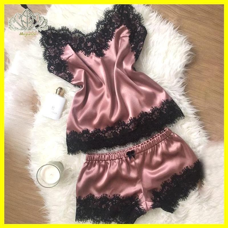 Margu Conjunto De Pijama Feminino Sem Mangas Com Alça E Acabamento Em Renda Cetim Cami Top Erite