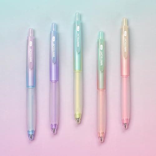 Caneta De Tinta Gel WRITECH : Preta De Ponta Fina De 0.7 Mm Soft Grip Ponto Médio 5 Pacotes Com 5 Recargas Para Registro No Diário