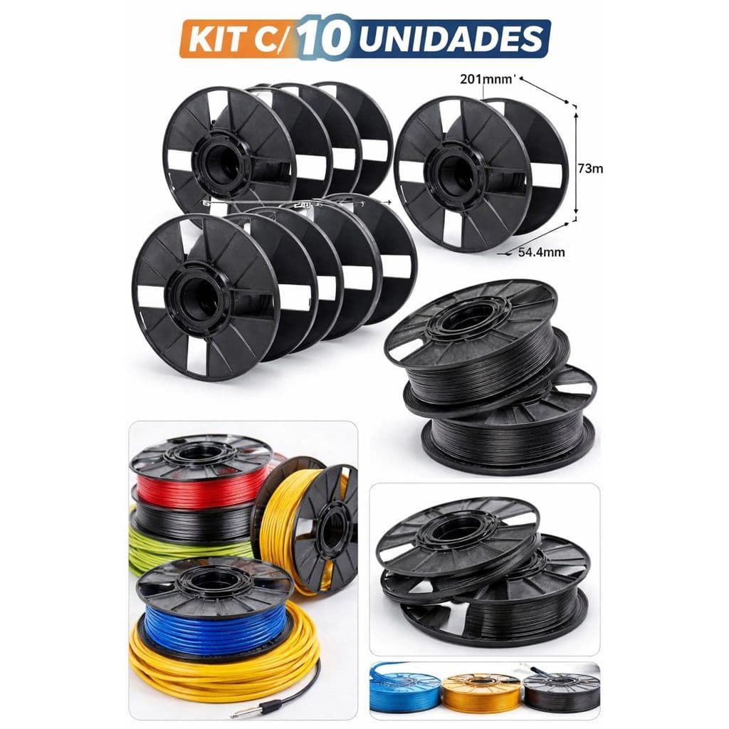 kit 10 unidades Carretel Filamento 3d 1kg Vazio Mangueira Corda Fios Elétricos PLA ABS PETG