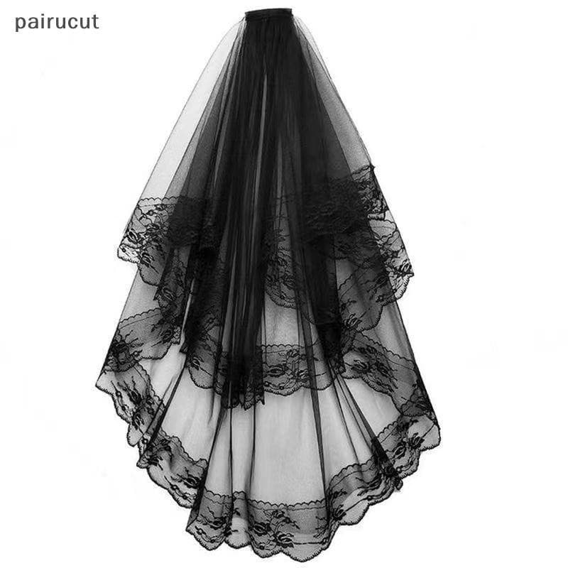 Uiu Véu De Noiva De Renda De Duas Camadas , Casamento Preto Com Pente Curto , Fantasia De Cosplay , Acessórios Para Cabe