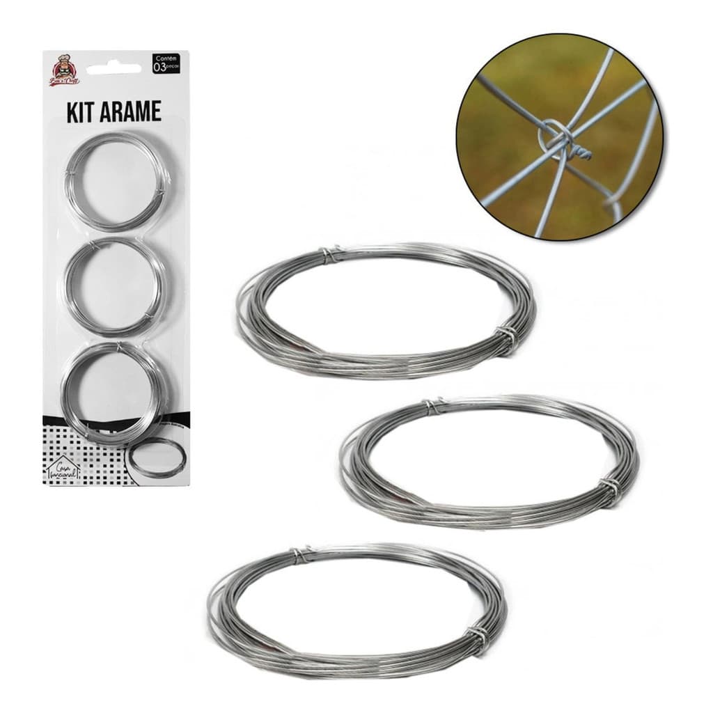Kit Com 3 Rolos 22mm De Arame Galvanizado 10m Cada Prateado