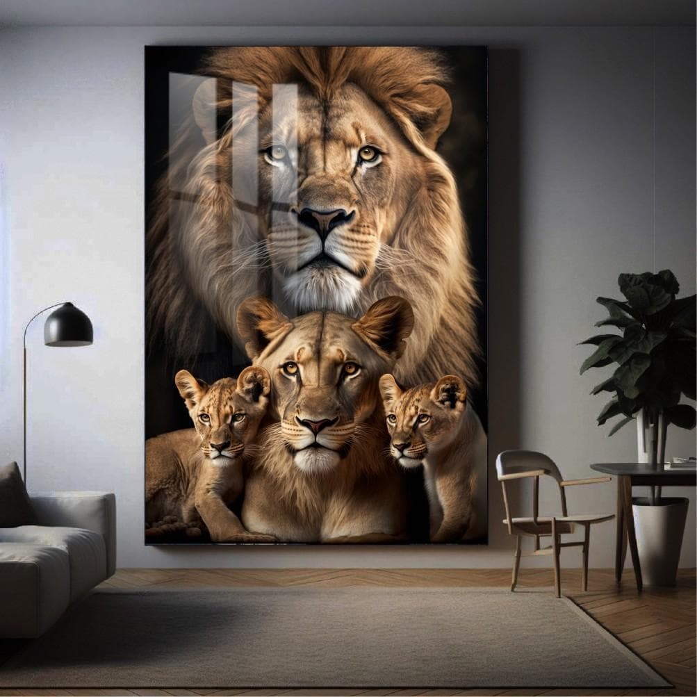 Quadro Decorativo Leão Familia E Filhotes Lindo Alta Resolição Sala Quarto Cozinha e Hall.