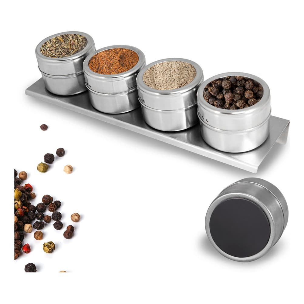 Conjunto De 4 Especieros Magnéticos De Aço Inoxideável Slim Luxo