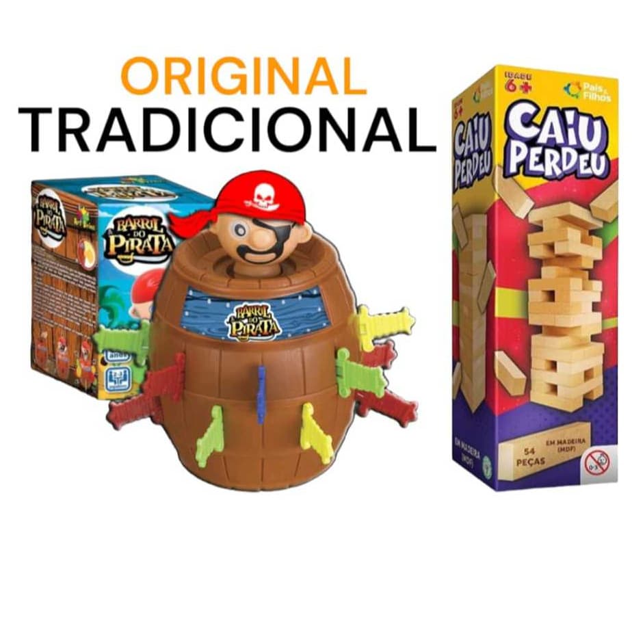 KIT CAIU PERDEU E BARRIL PIRATA ORIGINAL GRANDE JOGO INTERATIVO DE MESA TABULEIRO EDUCATIVO KIT PARA CRIANÇA PULA