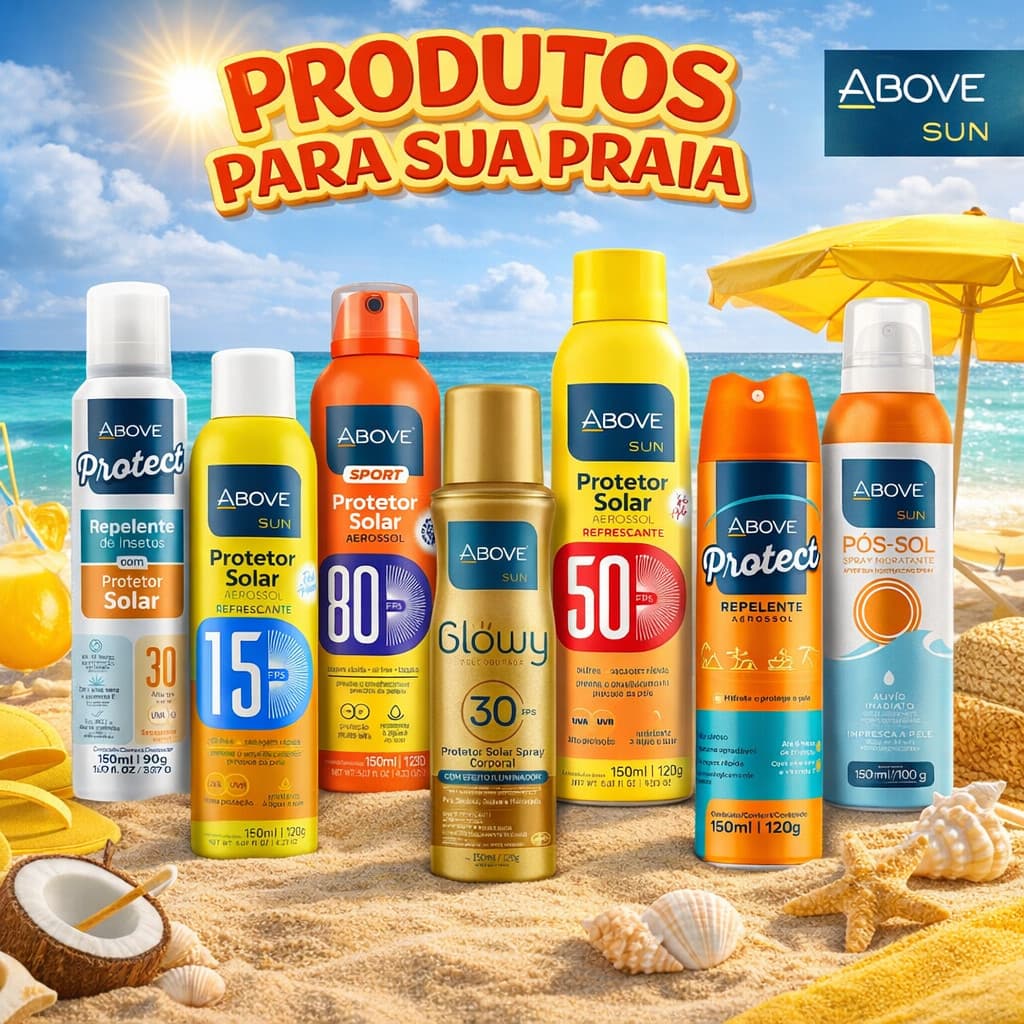 Above Sun Aerosol 150ml/350ml - Protetor FPS 15 a 80, Glowy, Bronze e Repelente
