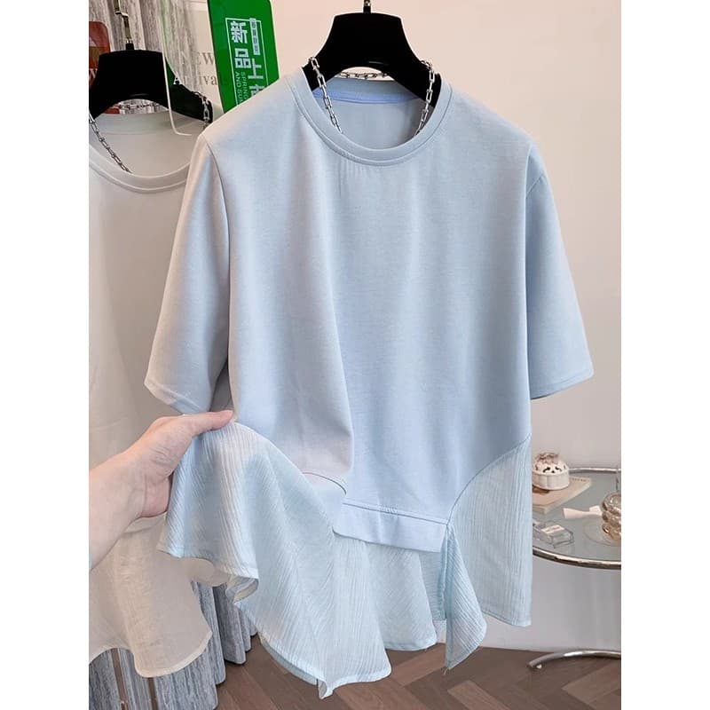 2026 novo estilo estilo quente costura camiseta de manga curta Plus Size roupas femininas gordura mm verão solto grande