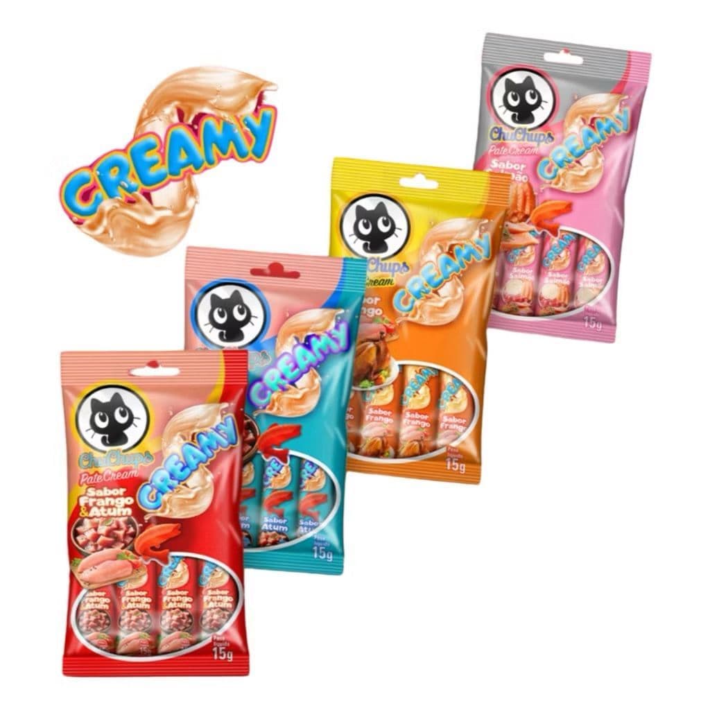 kit 5 uni e 10 uni Petisco Cremoso Chuchups Para Cães e Gatos – 4 Sabores