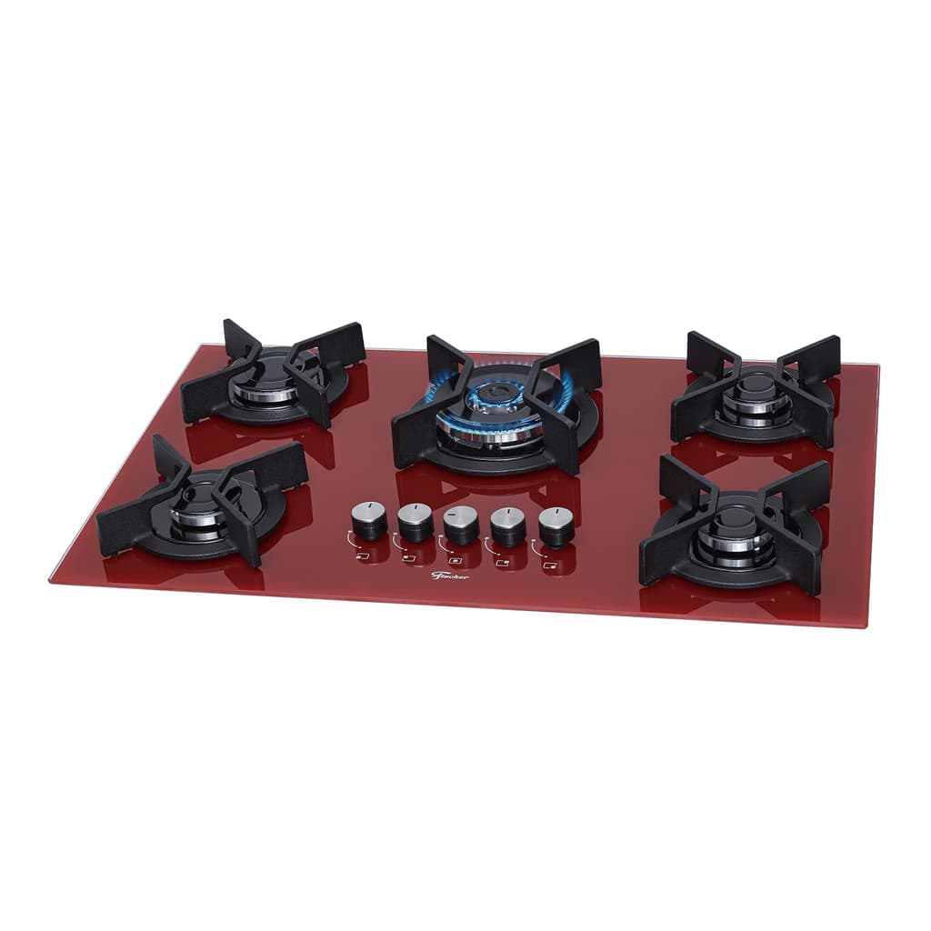 FOGAO COOKTOP FISCHER 5Q TC INFINITY GAS MESA VIDRO ROUGE