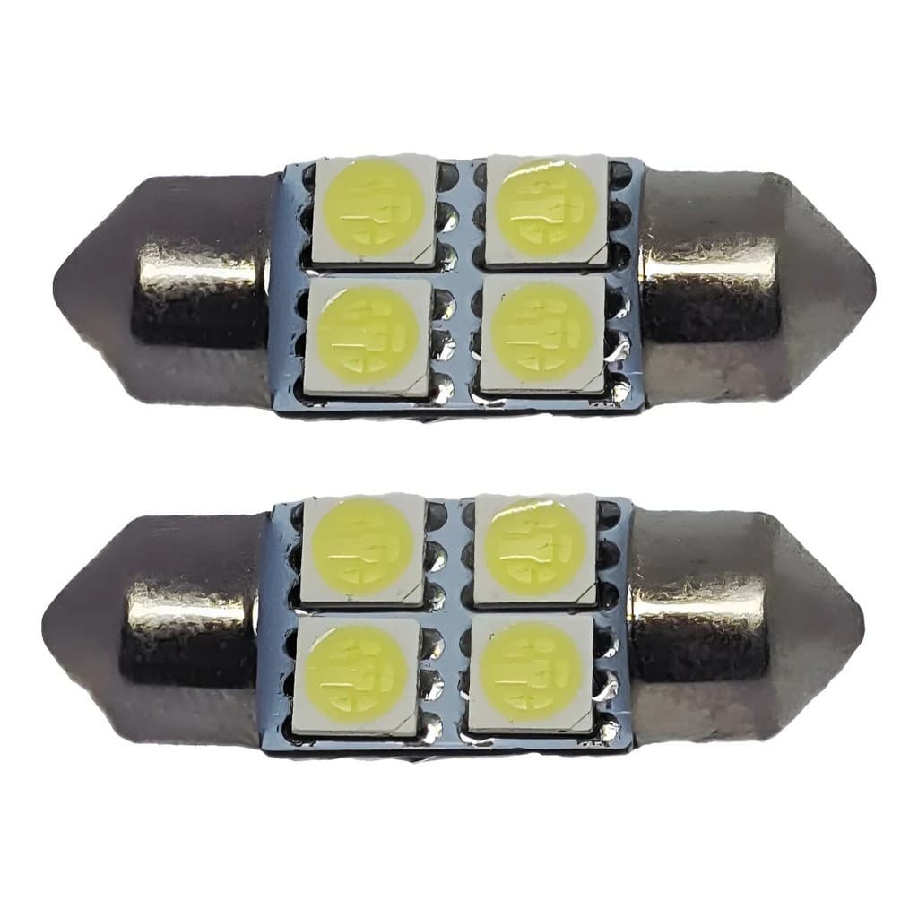 Par De Lampada Torpedo 4 Led's 31 Mm T10 Branco Branco-frio