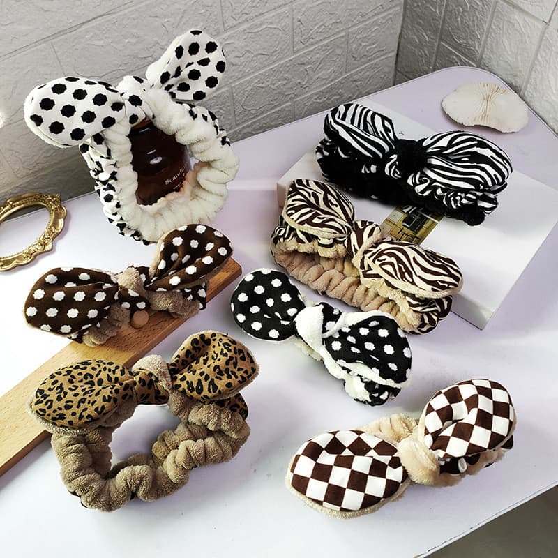 Menina leopardo impressão rosto lavagem bandana doce Headwear máscara bolinhas de pelúcia bandana arco bandana