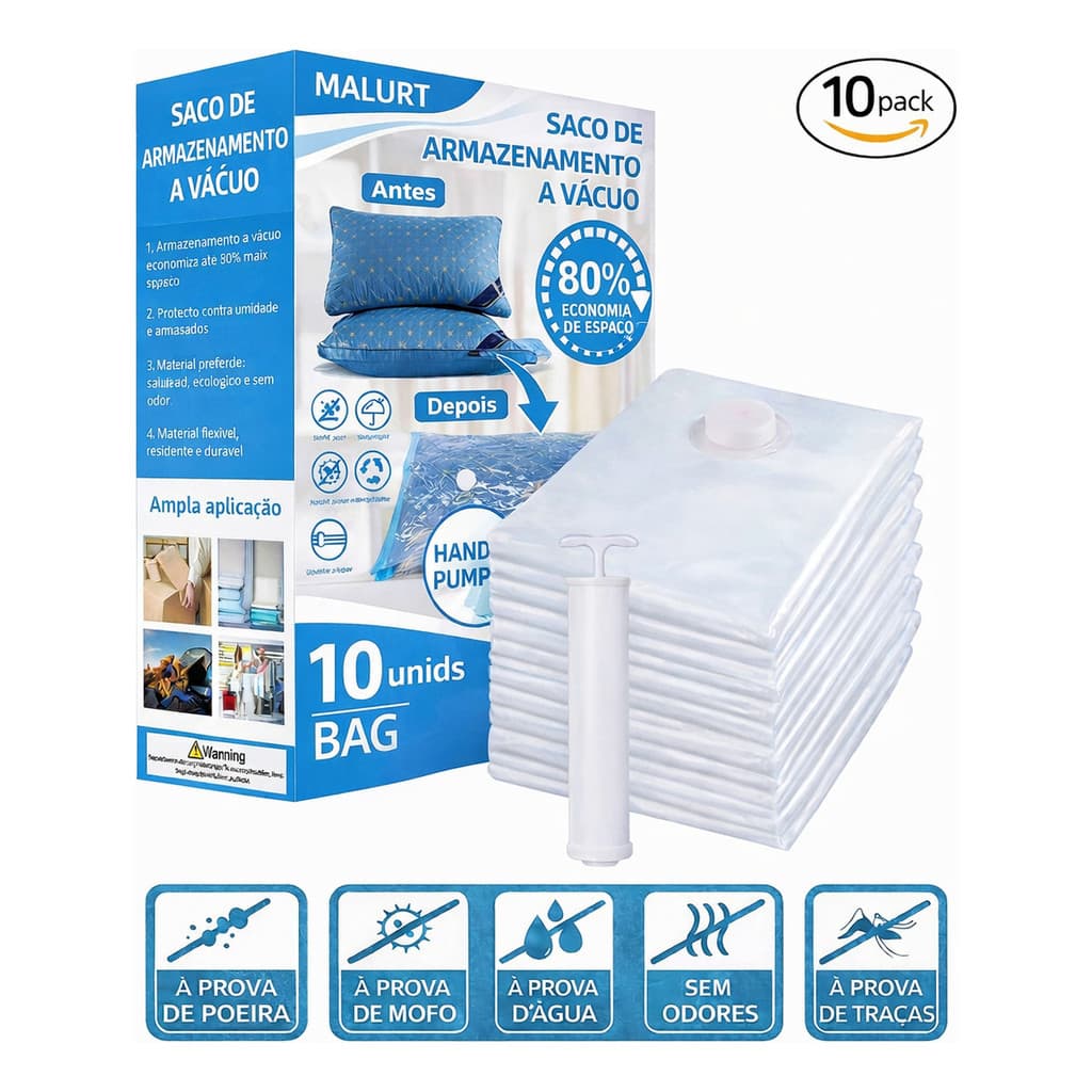 Kit 10 Sacos A Vácuo Reutilizavéis Para Organização C/ Bomba