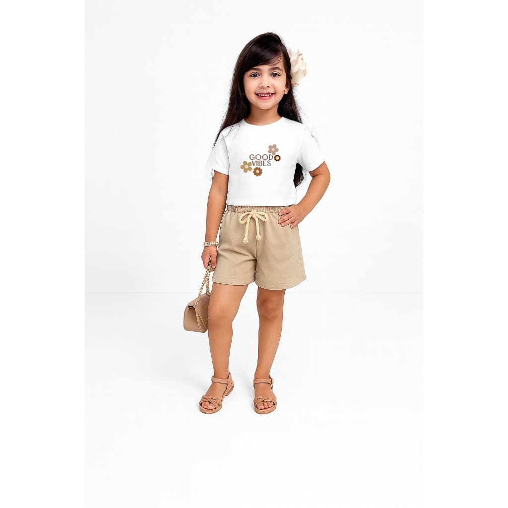Conjunto Infantil Menina Verão Conjuntinho Básico Liso Feminino