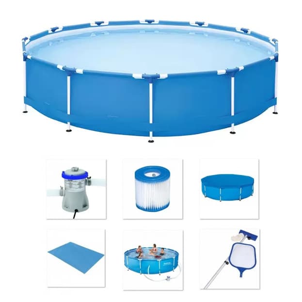 110v - Piscina Bestway 7000 Litros Azul Estrutural com Bomba Filtrante 110v Capa Forro e KIT DE LIMPEZA ( 6473 Litros )