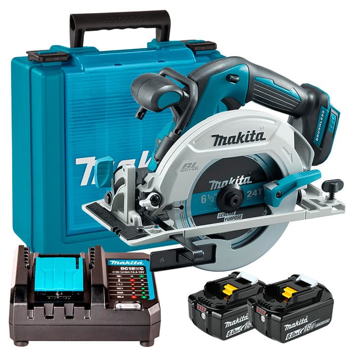 Serra Circular 6.1/2" a Bateria 18V LXT Makita DHS680Z + Kit de Energia 2 Baterias 6Ah + Carregador + Maleta KITMAK1860B
