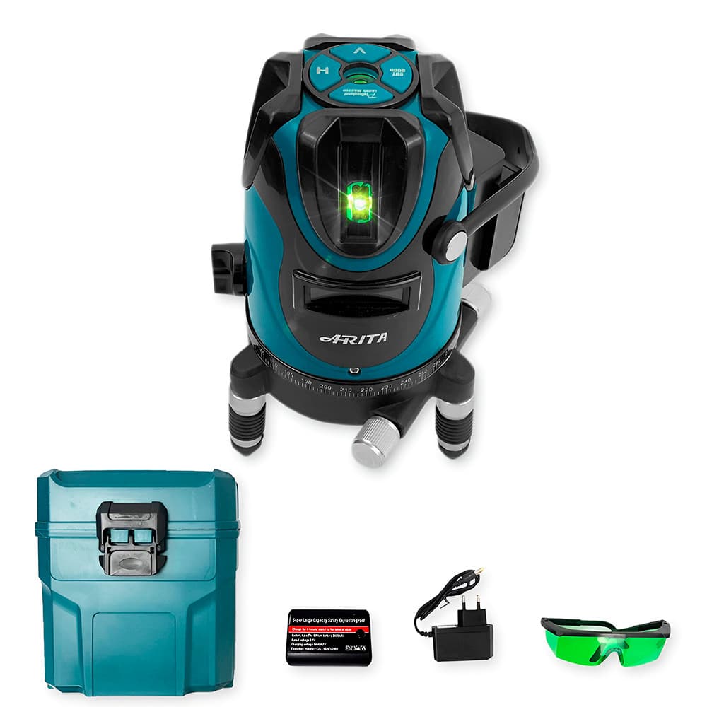 Nível a Laser GV-5 linha verde a Bateria Arita com 5 linhas Com Bateria e Carregador Bivolt e Maleta