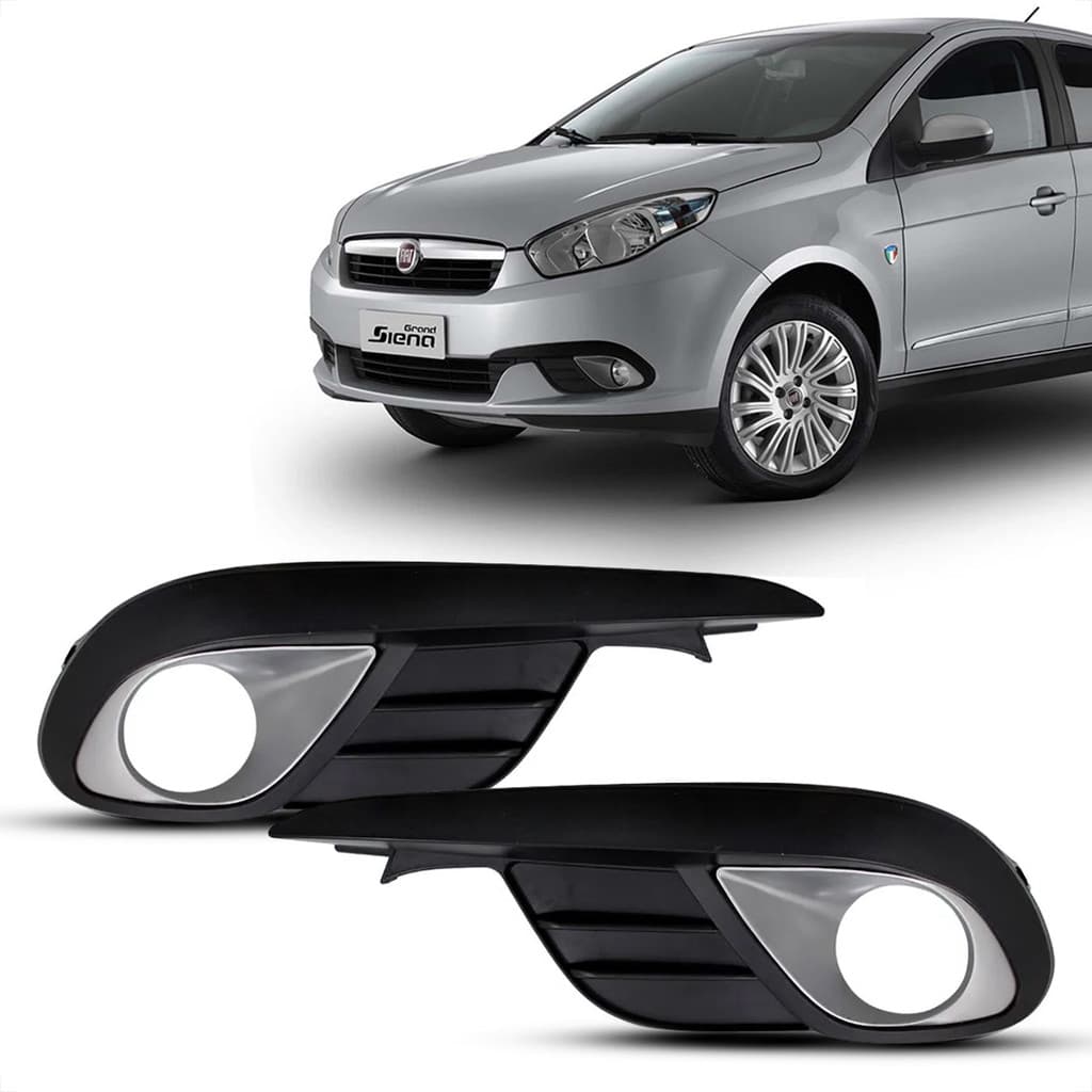 Moldura Grade Farol Milha Fiat Grand Siena 2012 2013 2014 2015 2016 2017 2018 2019 2020 2021 Prata
