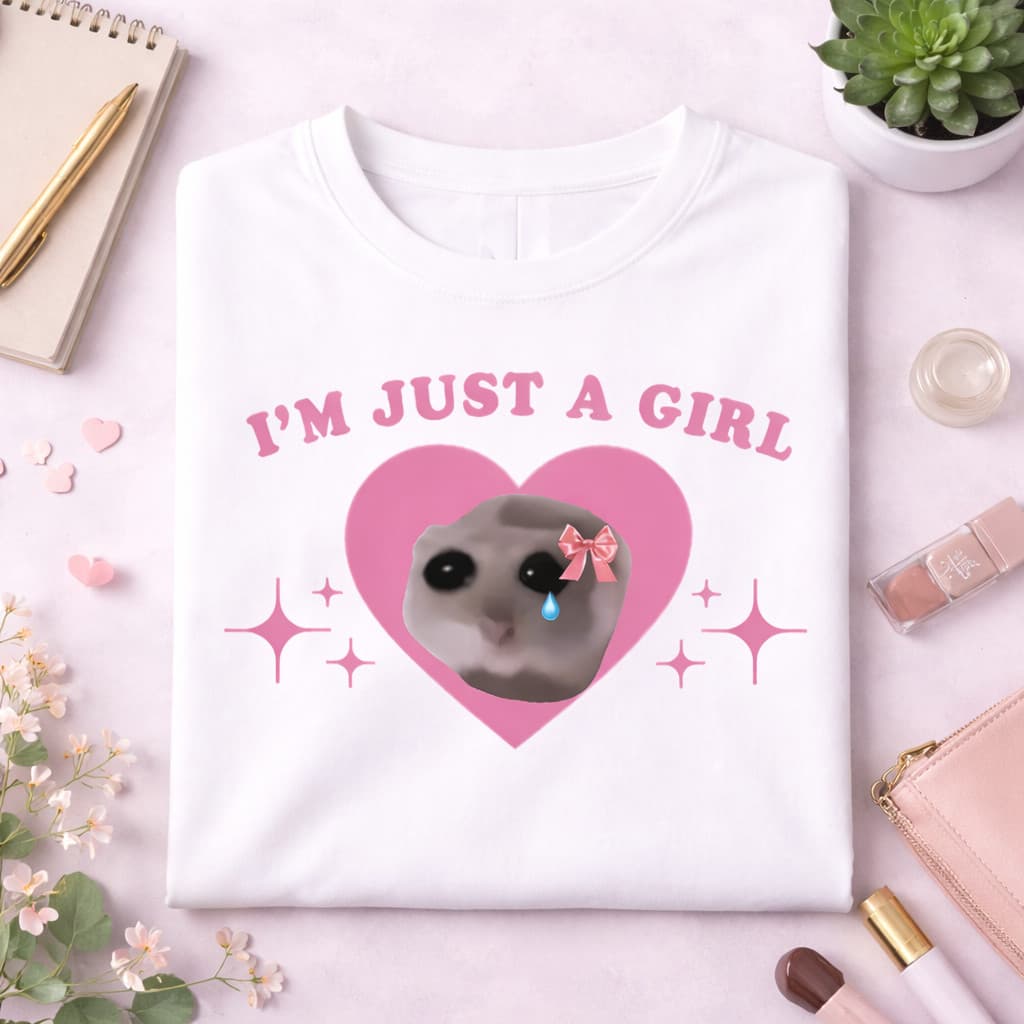 Camiseta Premium Feminina Hamster , Meme I'm Just A Girl