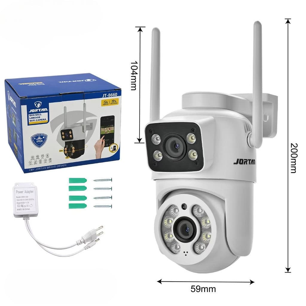 Câmera de Segurança Wi-Fi Externa IP66 2 Lentes PTZ Visão Noturna Áudio 2 Vias Detecção Movimento App Yoosee
