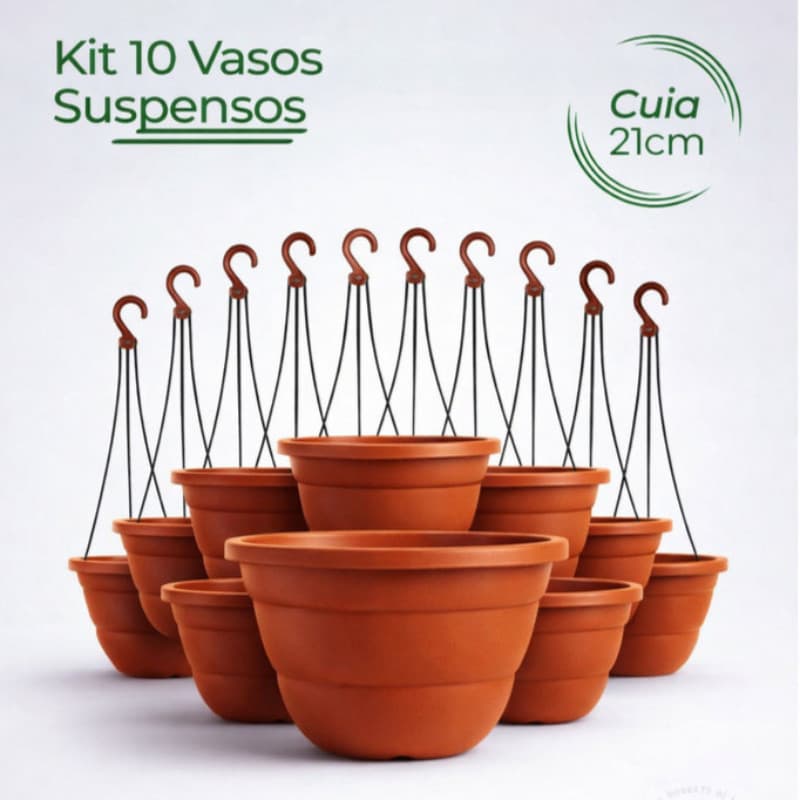 Kit 10, 20, 30 Vasos Cuia 21cm Terracota Marrom com Haste 43cm Ideal p/ Rosa do Deserto, Samambaia