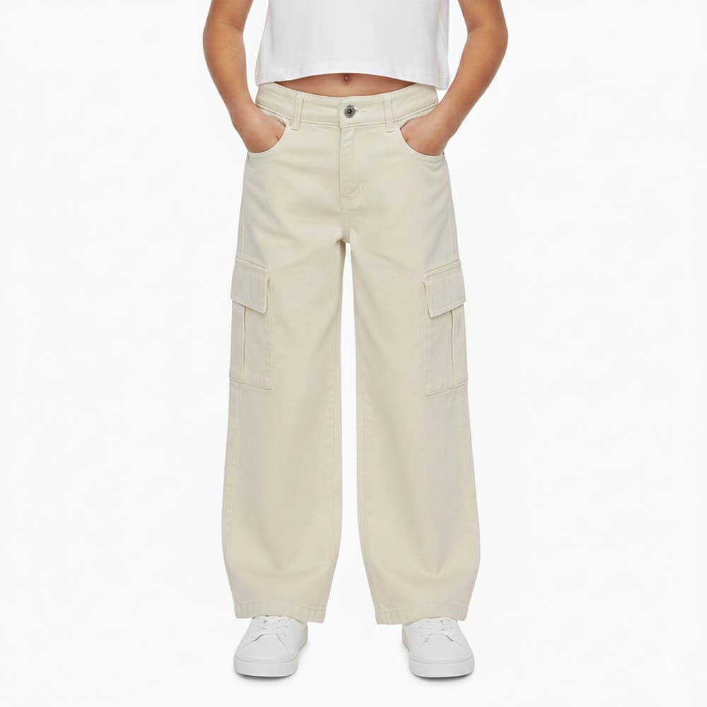 Calça Juvenil Look Jeans Sarja Cargo Natural
