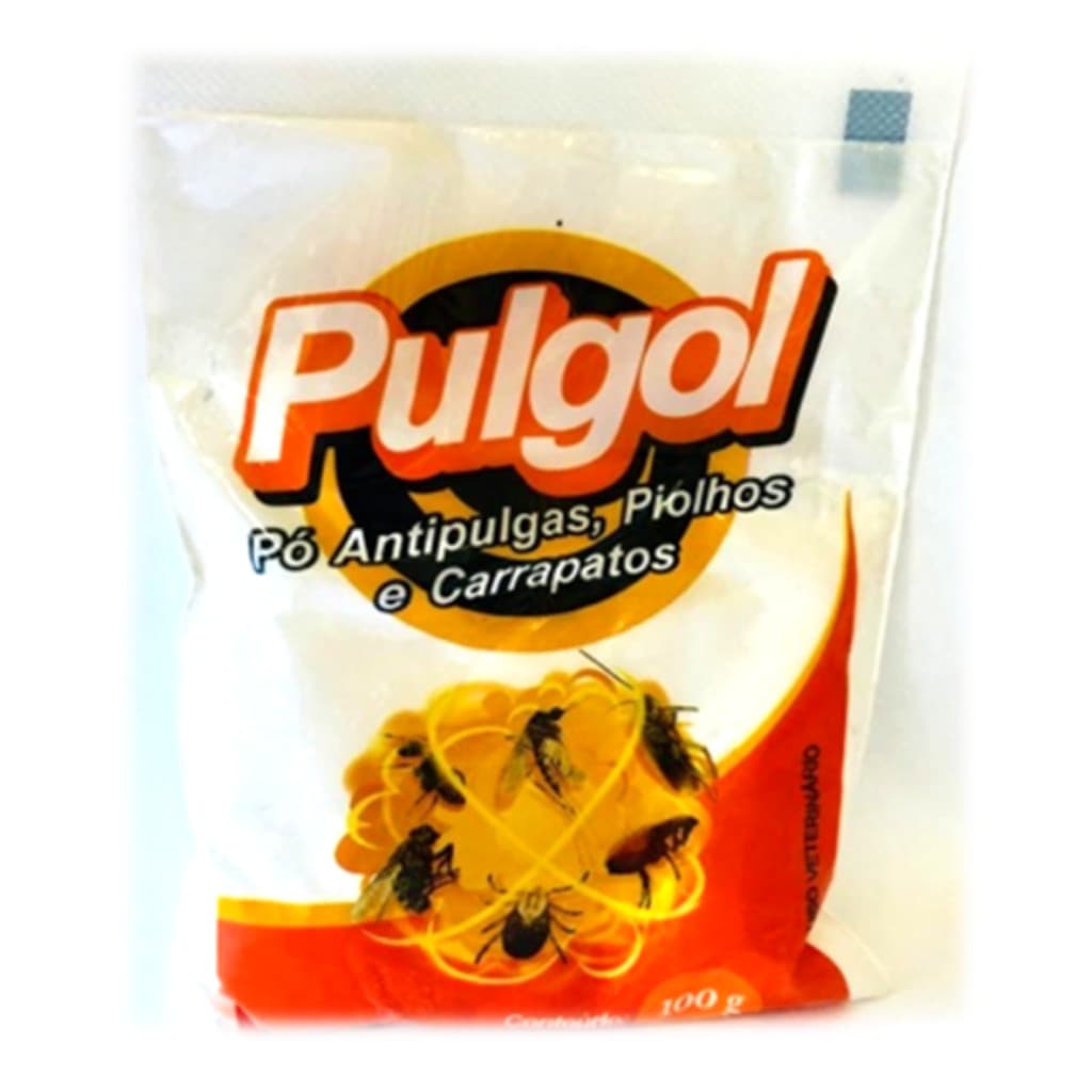 Pulgol Pó 100g - Antipulgas, Piolhos, Carrapatos cao, gato, galinha, e instalações 100 G