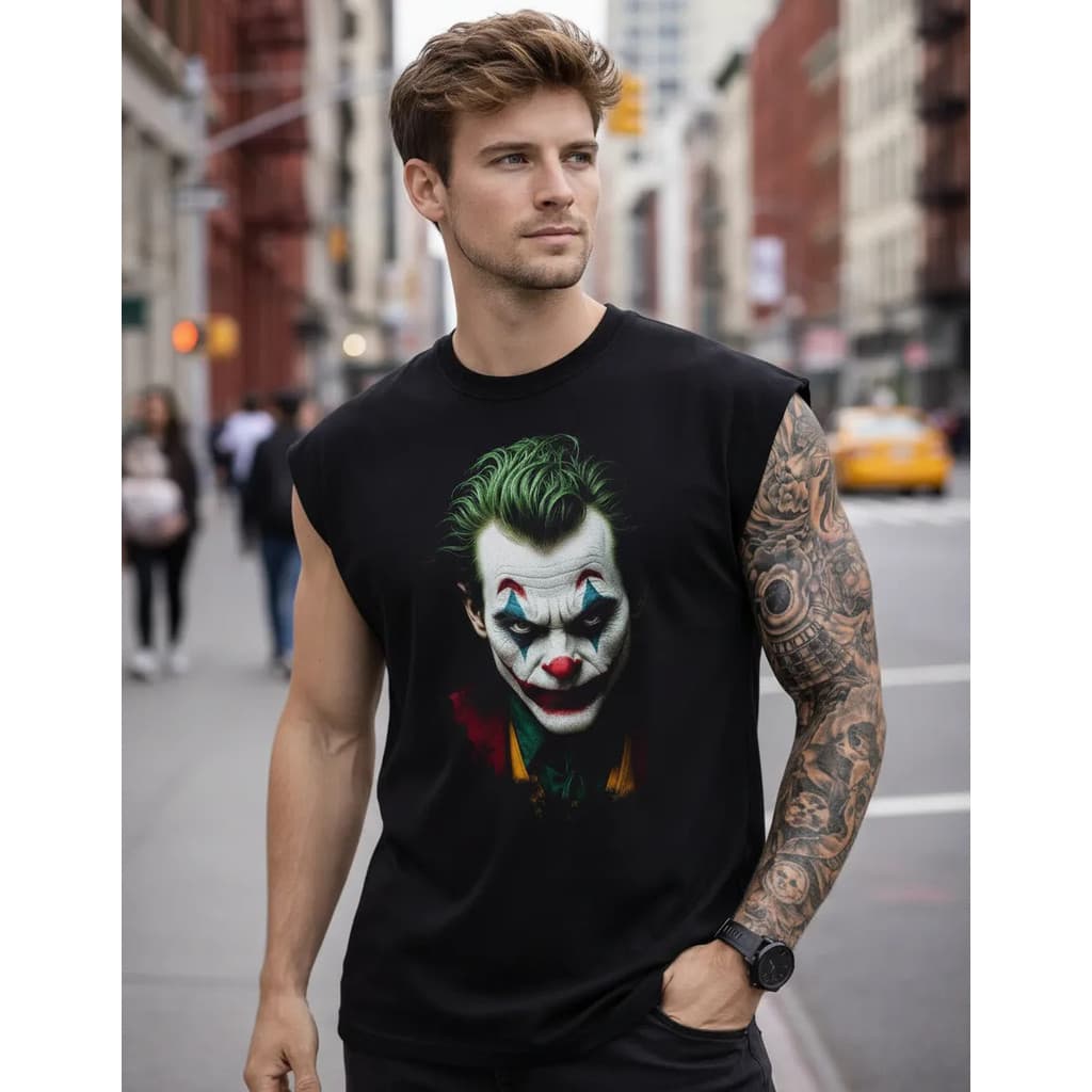 Camiseta Regata Oversized Coringa Face Palhaço Cavada