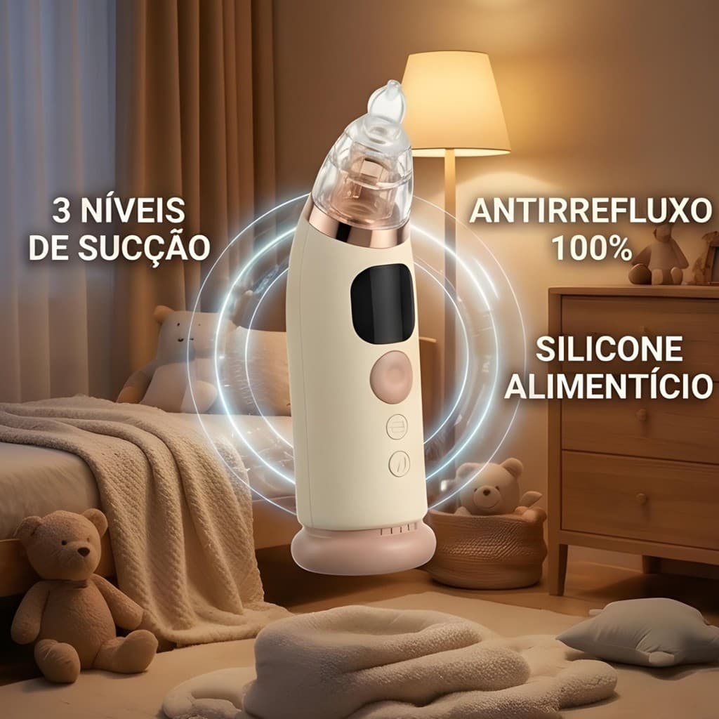 ✨Aspirador Nasal Infantil Elétrico Recarregável USB 3 Níveis Sução Pontas Silicone Hipoalergênico Portátil