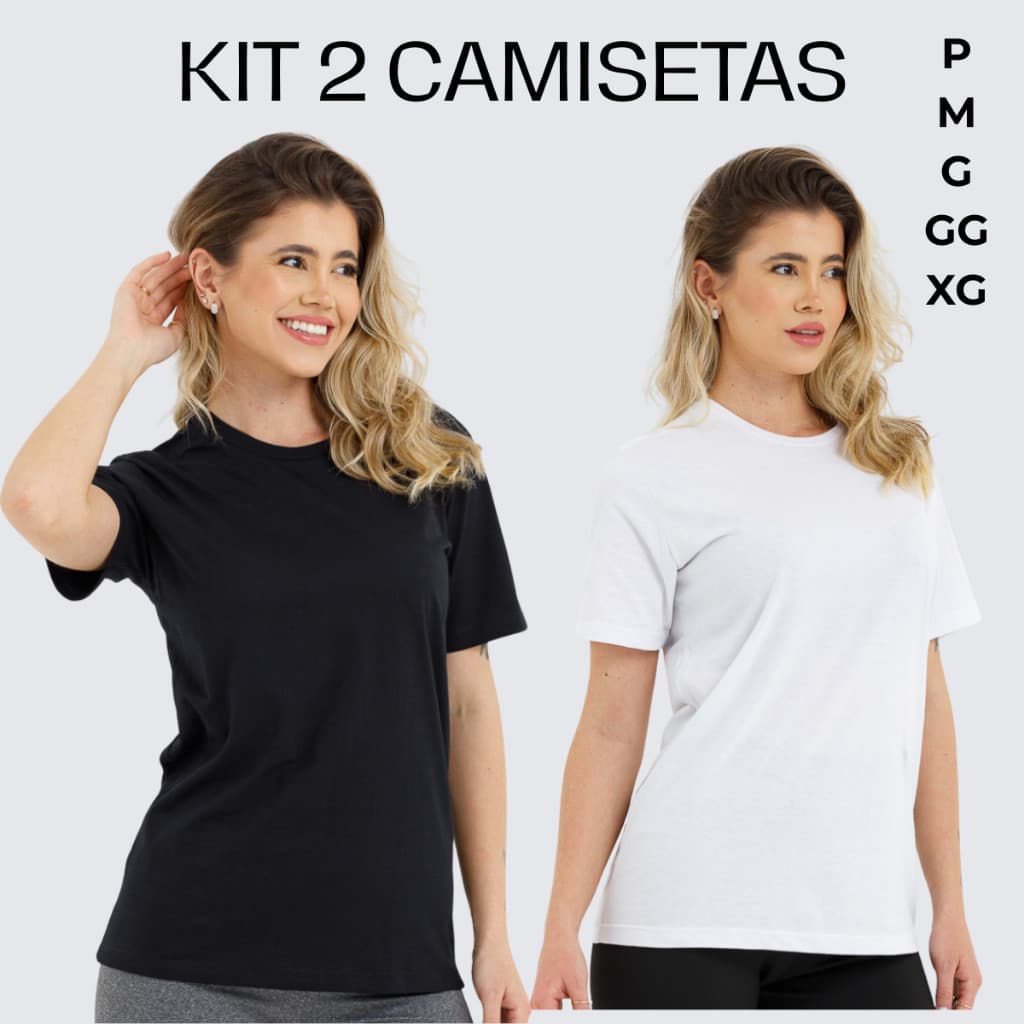 Kit 2 T-shirt Feminina Camiseta Básica Lisa 100% Algodão 30.1 Acabamento Premium Cores Promoção