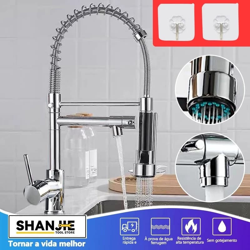Torneira De Cozinha Gourmet De Alavanca Única Com Extensor De Spray Tubo De Água Flexível Superior Prateado Para Ajustar
