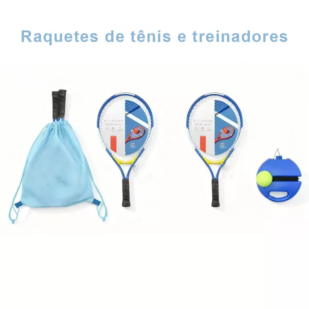 Kit Tênis 2 Raquetes 19'' Com Bola De Tênis E Cantil Azul