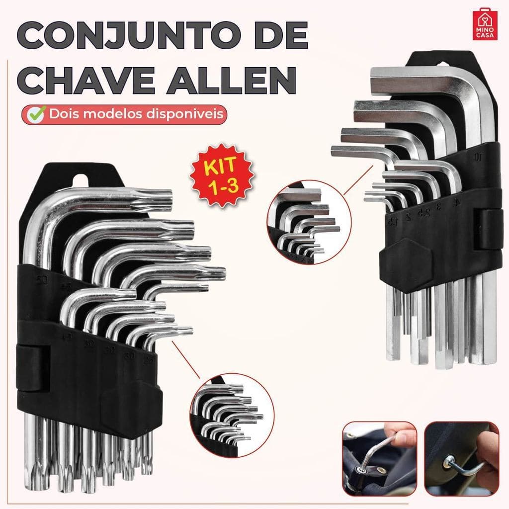 Jogo de Chave Allen Torx Pequena Aço Profissional 9 Peças para Parafuso Hexagonal