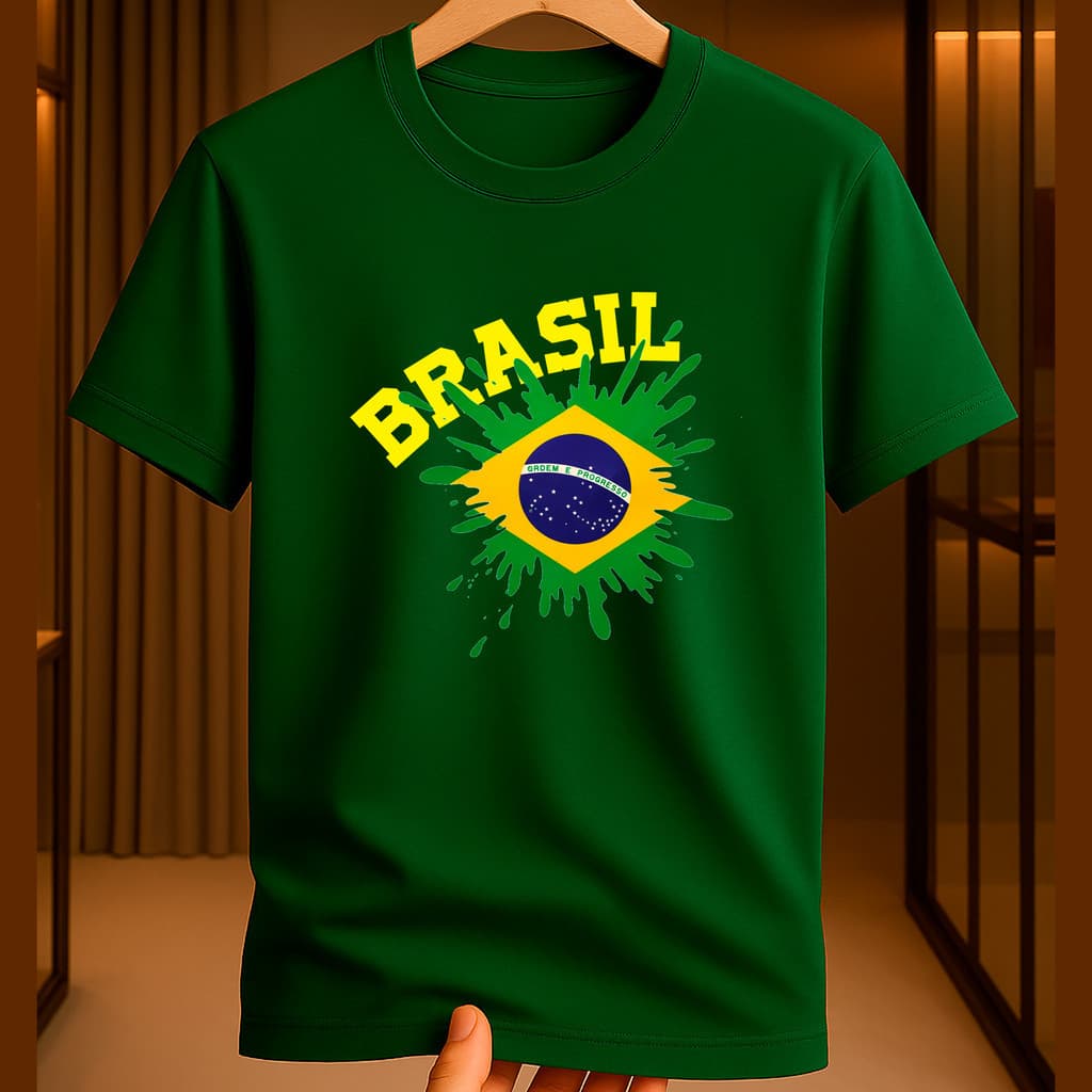 Camiseta 100% Algodão Infantil Bandeira do Brasil Copa Mundo Alegre Casual Criança Meninos Meninas