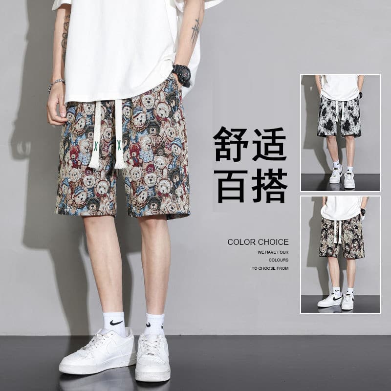 2025 novo estilo em linha reta Shorts de seda gelo masculino solto impresso esportes calças de cinco pontos All-match na