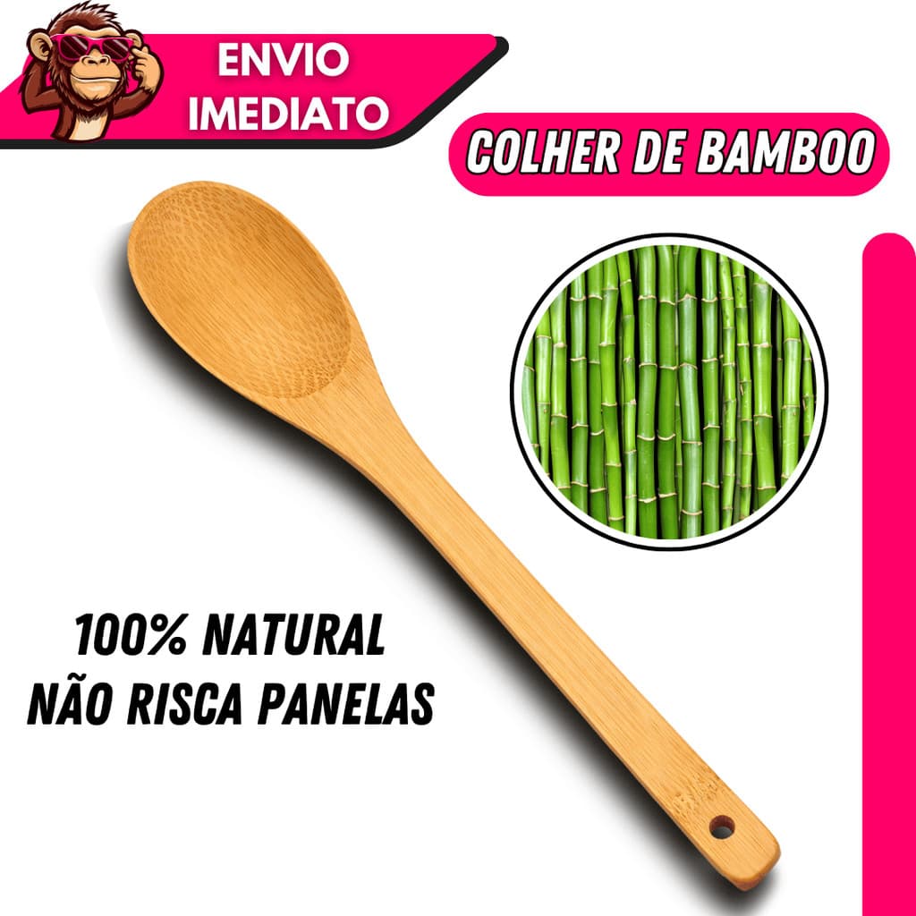 Kit 1/2/3/4 Colher de Bambu Espátula Madeira Ecológica Resistente Não Risca Panelas Antiaderente