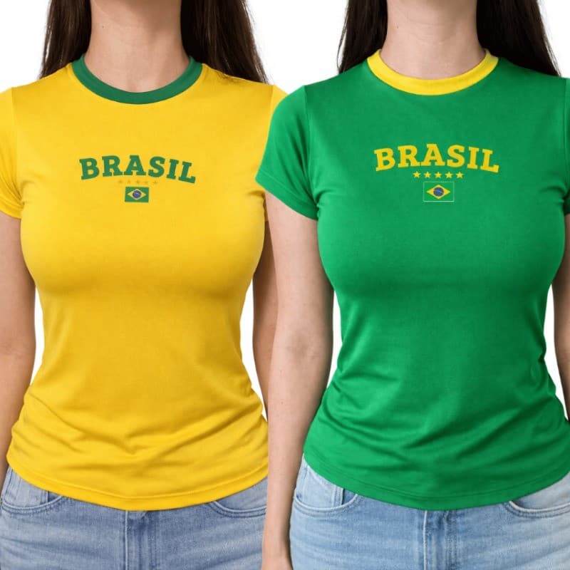 Kit 2 Camisas Brasil Copa 2026 Babylook Feminina Premium Toque de Poliamida