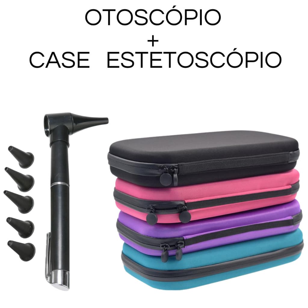 kit Otoscópio Médico + Case Estojo Estetoscópio Universal