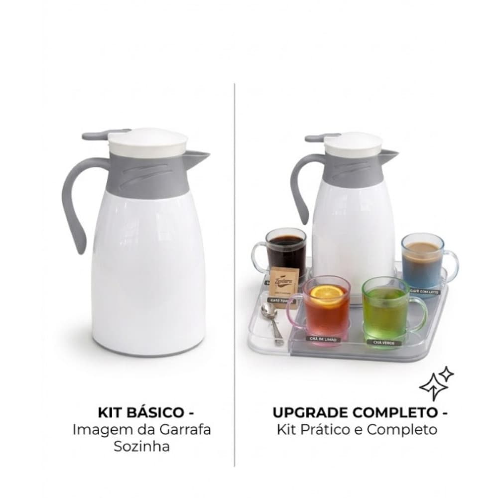 1 Jarra Térmica 1L + 4 Canecas Café Quente Até a Última Xícara Sortido